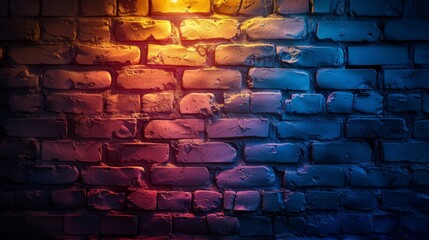Poster - Blue and yellow light effects on brick wall background, isolated modern illustration