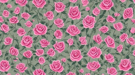 Wall Mural - seamless pattern of roses. mint background. Generative AI