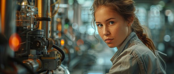 Leinwandbilder - In a factory, female industrial engineer works with automation robot arms machine in real-time monitoring system software. Digital future manufacture.