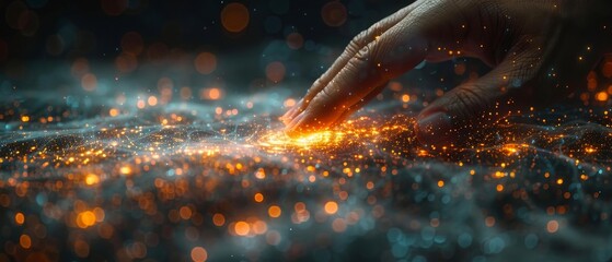 Fototapete - Cyberspace of the future. Digital neural network. Business man's hand touching introduction of artificial intelligence. Metaverse universe, concept.