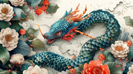 Wall Mural - New year's greetings in geometric flat modern style with the snake of the Chinese zodiac, year of the snake.