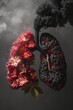 Conceptual art of healthy versus unhealthy lungs with flowers and smoke. Generated AI.