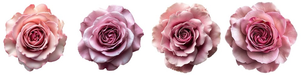 Wall Mural - Set of beautiful pink rose flowers isolated on transparent background
