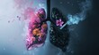 Artistic representation of healthy and unhealthy lungs with flowers and smoke. Generated AI.