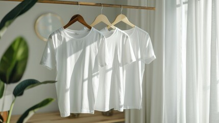 Wall Mural - White blank t-shirt for visualizing prints and designs for designers in modern home interiors. Mock up