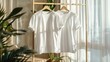 White blank t-shirt for visualizing prints and designs for designers in modern home interiors. Mock up