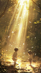 Wall Mural - children in the light of the Sun