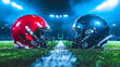 american football helmet facing each other on football field stadium
