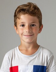 Wall Mural - ID Photo: French Boy in French Flag-inspired T-shirt for Passport 06