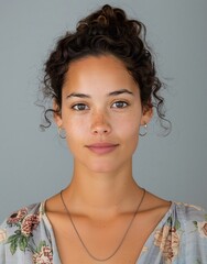 Wall Mural - ID Photo: Young black Woman in T-shirt for Passport 01