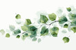 Long seamless banner with hanging leaves on twigs. Watercolor hand painted botany green fresh leaves. Design element header with realistic plants. Vine creeper hanging
