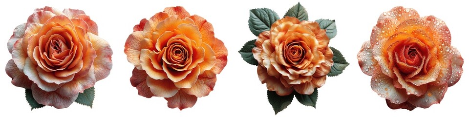 Wall Mural - set of orange rose flowers isolated on transparent background