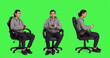 © DC Studio - Young gamer playing videogames over full body greenscreen template, using joystick and enjoying competition with people online. Person having fun with rpg action contest on console.