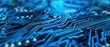 Abstract computer lines and circuit board art over a gentle blue blur