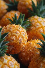 Wall Mural - Close-up of a set of fresh pineapples, selective focus