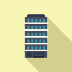 Sticker - Facade multistory building icon flat vector. Residence office. Clinic residential town