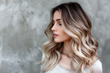 seamless balayage ombre hair dye on a woman: dark roots to light ends. concept balayage technique, o
