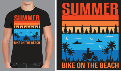 Wall Mural - Bike on the sea beach  in Summer holiday a creative T shirt design vector .