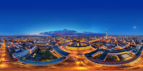 Wall Mural - capital city Berlin Germany downtown night aerial 360° equirectangular vr