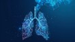 Stunning 3D visualization of human lungs in a low poly wireframe style, glowing with a dynamic blue tone against a dark backdrop, representing health, biology, and technology integration.
