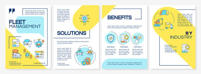 Wall Mural - fleet management systems blue and yellow brochure template. leaflet design with linear icons. editab
