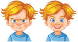 Fototapeta Natura - Illustration of a boy showing anger and happiness.