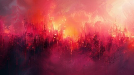 Wall Mural - Seamless Fiery Abstract Art Cityscape Background