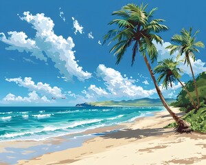 Poster - Swaying Palm Trees on a Serene Sandy Beach Vacation Dreams Realized