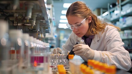 Poster - Research: A researcher in a lab, surrounded by state-of-the-art equipment