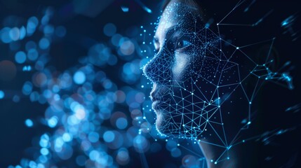 Fototapete - A concept of human and technology with AI (Artificial Intelligence) and a communication network.