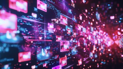 Fototapete - A concept for digital content with a social networking service, streaming video, an NFT, and a non-fungible token.