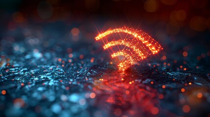 Aufkleber - Wi-Fi network icon with abstract design. Low poly style design. Wireless network connection concept. 3D geometric background. Wireframe light structure. Isolated modern illustration.