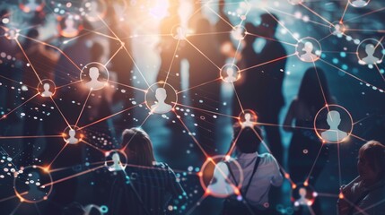 Poster - Human resources, communication networks, and social media. Groups of people and communication networks.
