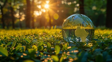 Canvas Print - Environment concept, grass with glass globes