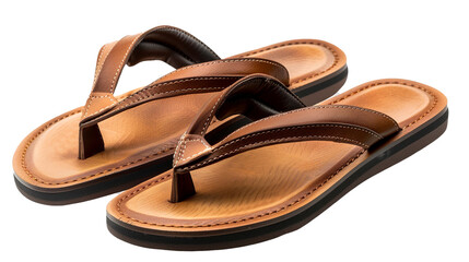 A sophisticated pair of men's sandals, exuding laid-back charm and beach-ready style, their sleek lines and durable construction accentuated against a transparent white background