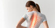 Woman Has A Backache, Back Ache Pain X-ray, Spine Injury, Skeleton, Body Bones, Joint Pain And Muscle Anatomy, Scoliosis, Clinic Promo