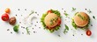 Mockup design of a burger and salad set with white background, featuring space for text and logo, with included Clipping Path for isolation.