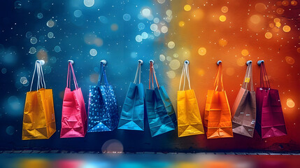 Wall Mural - Row of Colorful Shopping Bags Hanging on Wall