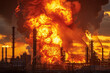 Massive blaze at an oil refinery, with a significant explosion and dense smoke