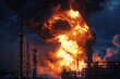 Massive blaze at an oil refinery, with a significant explosion and dense smoke