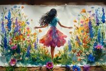 Illustration Of Flowers And Fairies, Spring Fairies, Nursery Art
