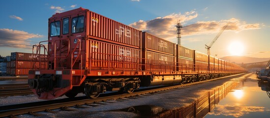 Wall Mural - Train wagons carrying cargo containers for shipping companies