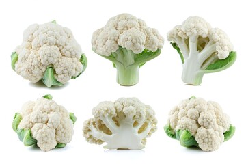 Set of Cauliflower isolated on white background. Cauliflower macro. With clipping path. Full Depth of field. Focus stacking. PNG, Generative AI 