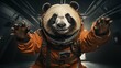 Giant panda in space suit friendly greets ai generated character anthropomorphic