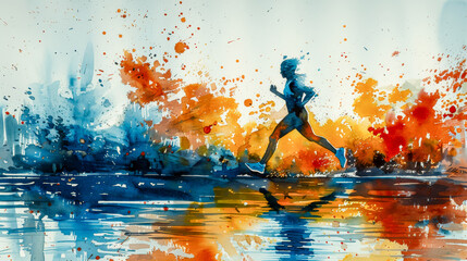 Wall Mural - A jogger in watercolors