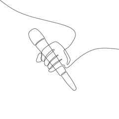 Wall Mural - Single continous line art of hand holding microphone