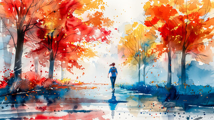 Wall Mural - A jogger in watercolors