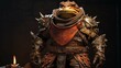 Hardened warrior toad clad in spiky battle armor ai generated character anthropomorphic