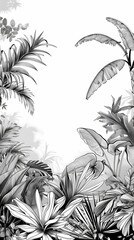 Wall Mural - detailed sketch of tropical palm leaves in a monochrome style