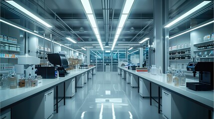 Leinwandbilder - Interior of laboratory workplace, Microscopes, Test Tubes And Other Laboratory Equipments. Generative AI.